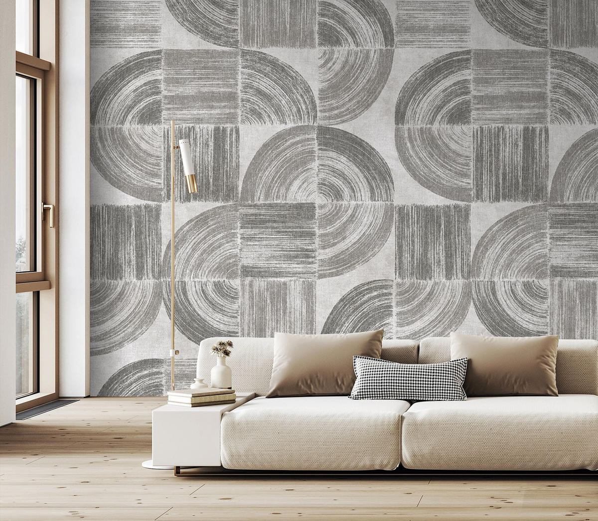 FOTOTAPETE grafische Linien 212 x 280 cm - Grau, Papier (212/280cm) - Sanders & Sanders