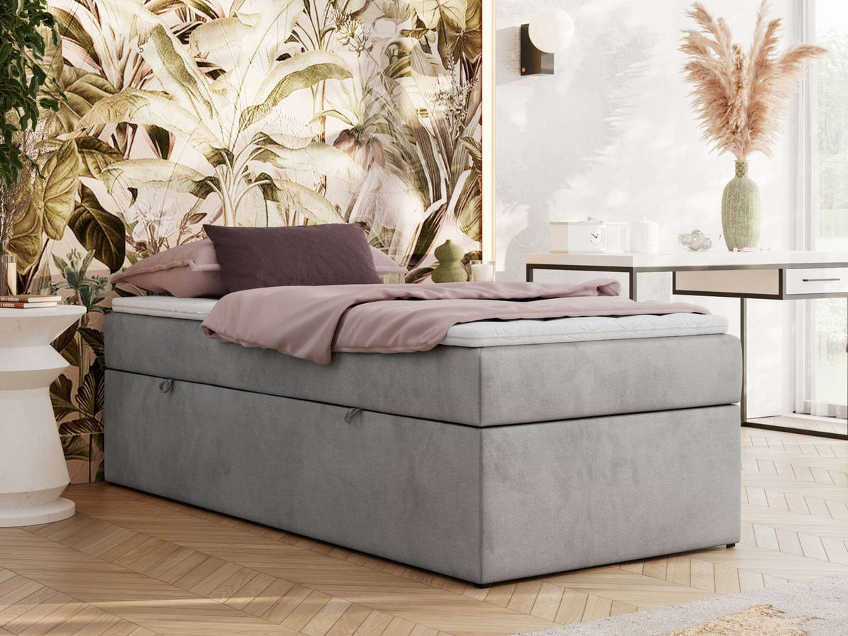 BOXBETT ZERO 90/200 - Hellgrau Velvet - H4 - Topper T25 - Hellgrau, Textil (90/200cm) - MKS