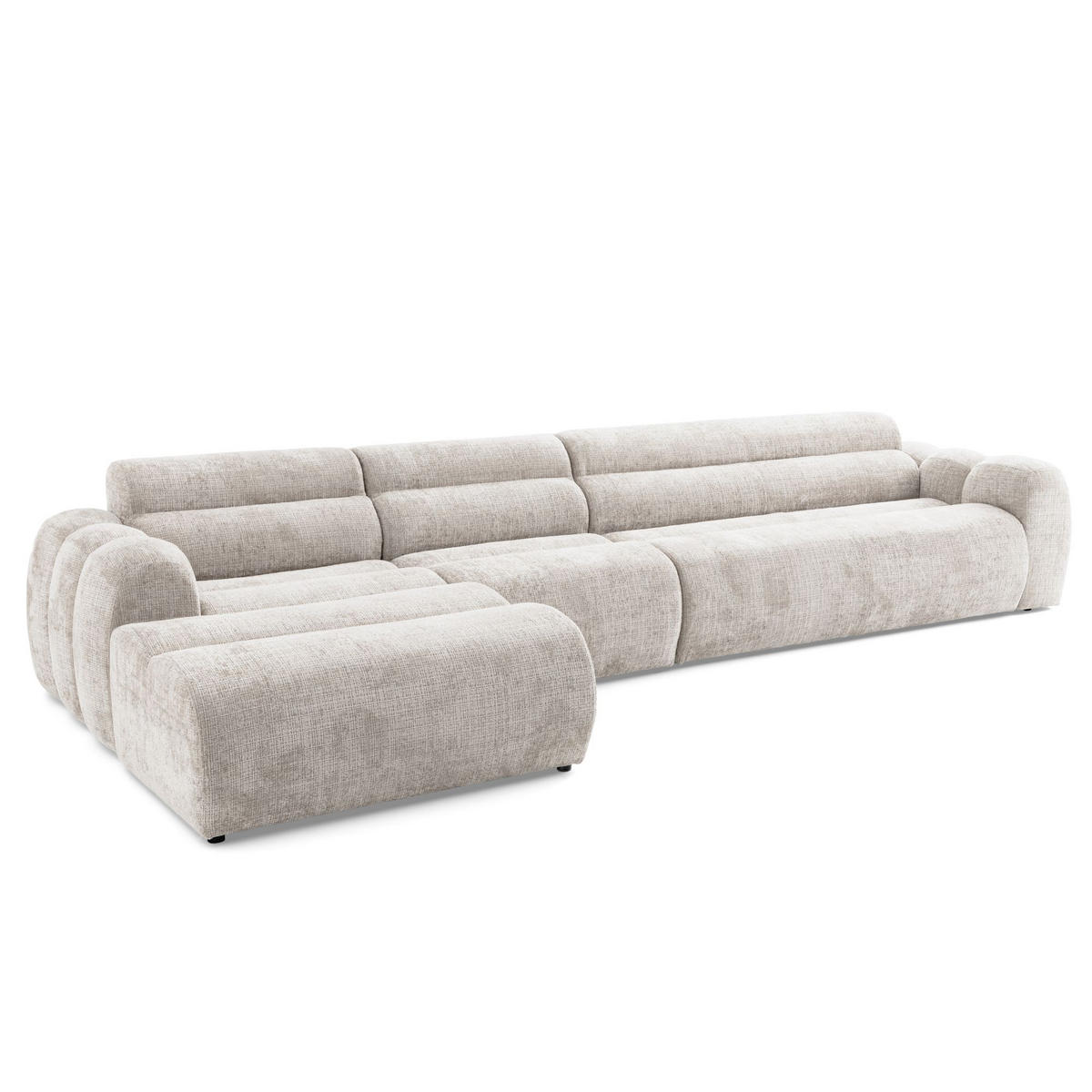 5-SITZER modulares Ecksofa VEER SET 2 Links, 379 x 175 cm, Chenille Webstoff Creme - Creme/Schwarz, Holz/Kunststoff (379/175cm) - Muffo