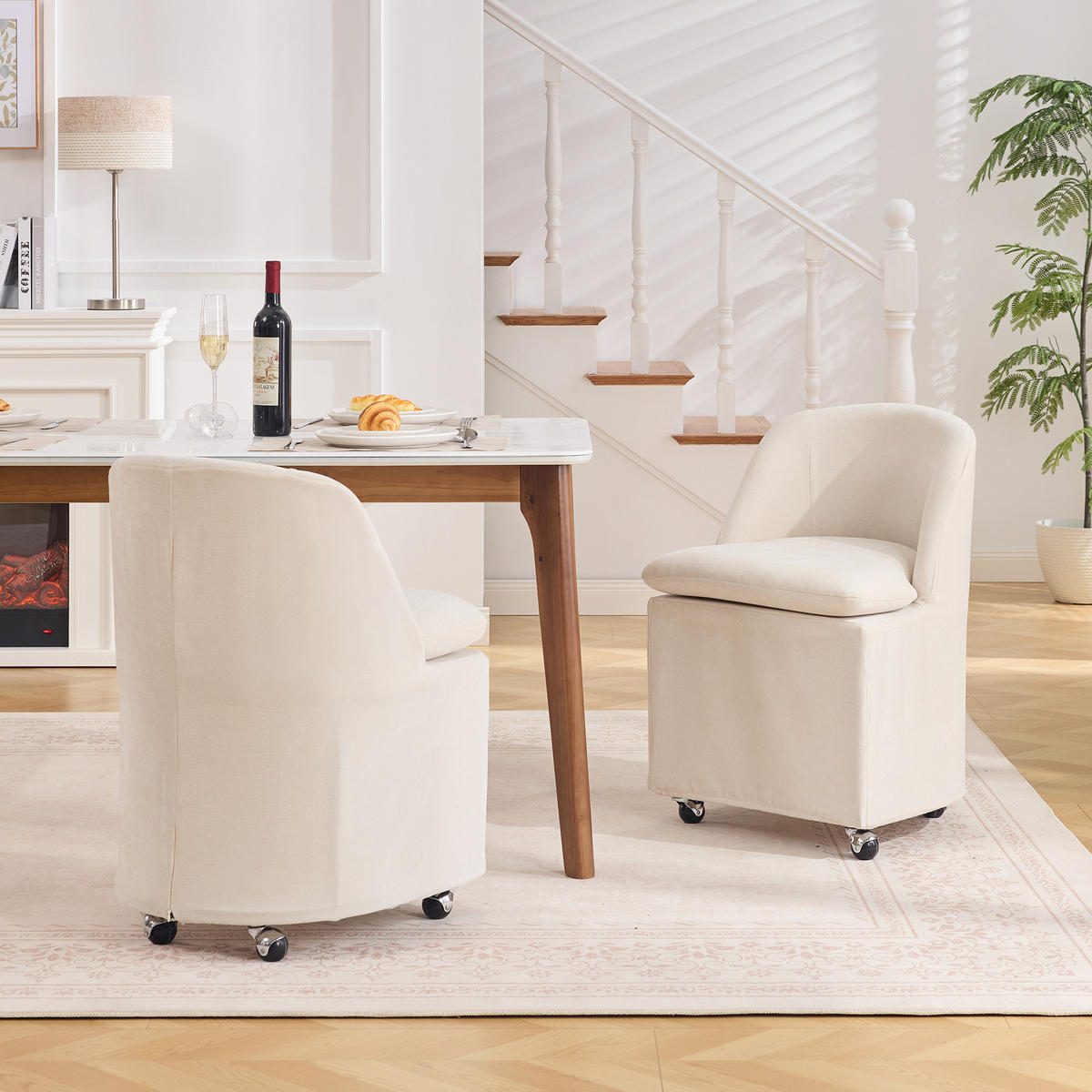 POLSTERSTUHL DE-36250 2er-Set mit Universalrollen Beige - Beige, Metall (53/78.5/53.5cm) - ComfortXL