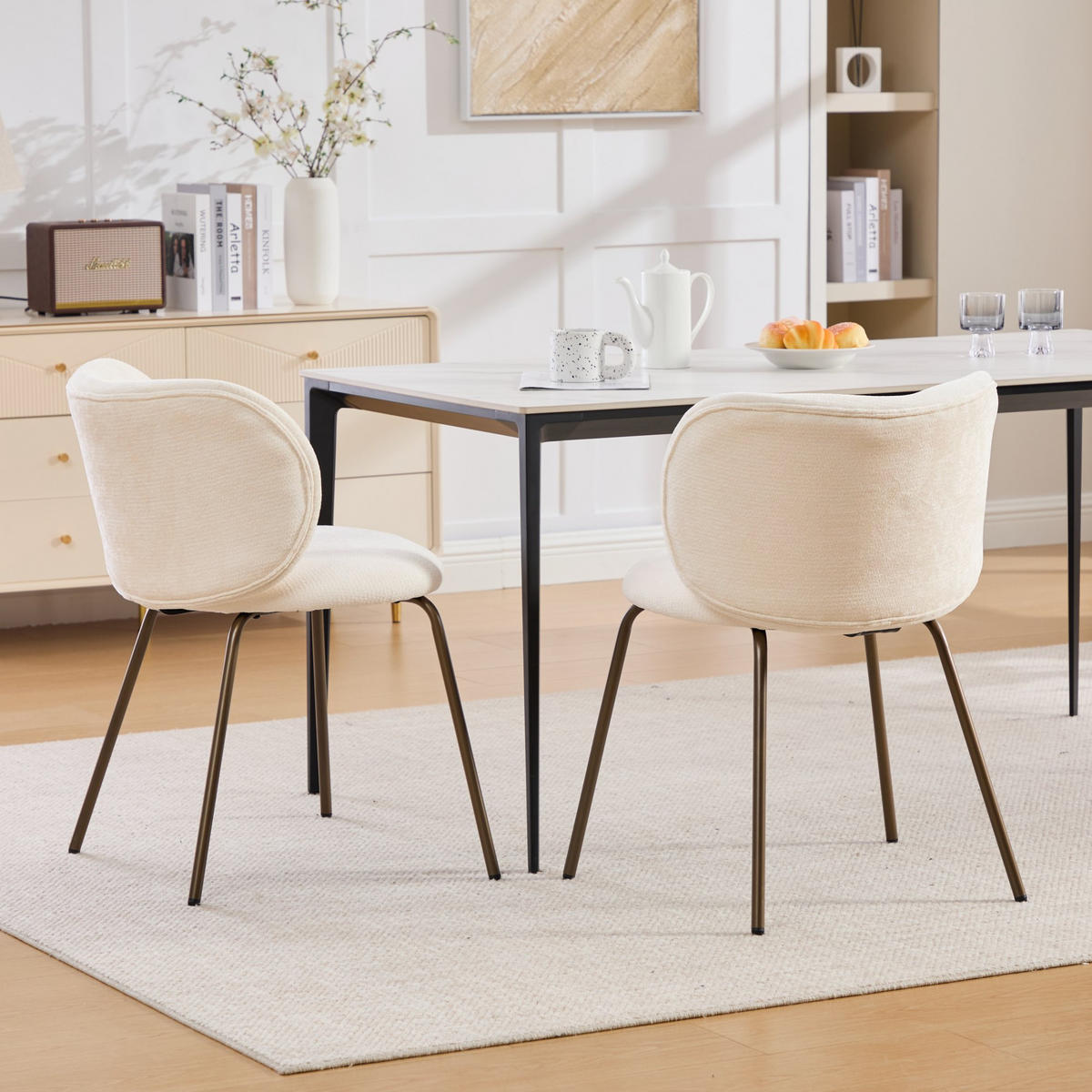 STUHL-SET DE-36344 2 Stück mit Bronzemetallbeinen Creme - Creme, Metall (52/80/46.5cm) - ComfortXL