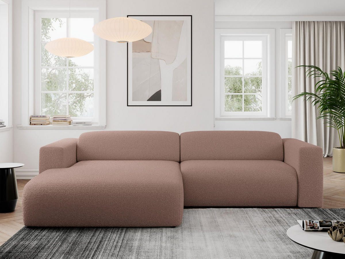 ECKSOFA PASADENA Rosa Bouclé - Links Seite - Schwarz/Rosa, Kunststoff/Textil (288/180cm) - MKS