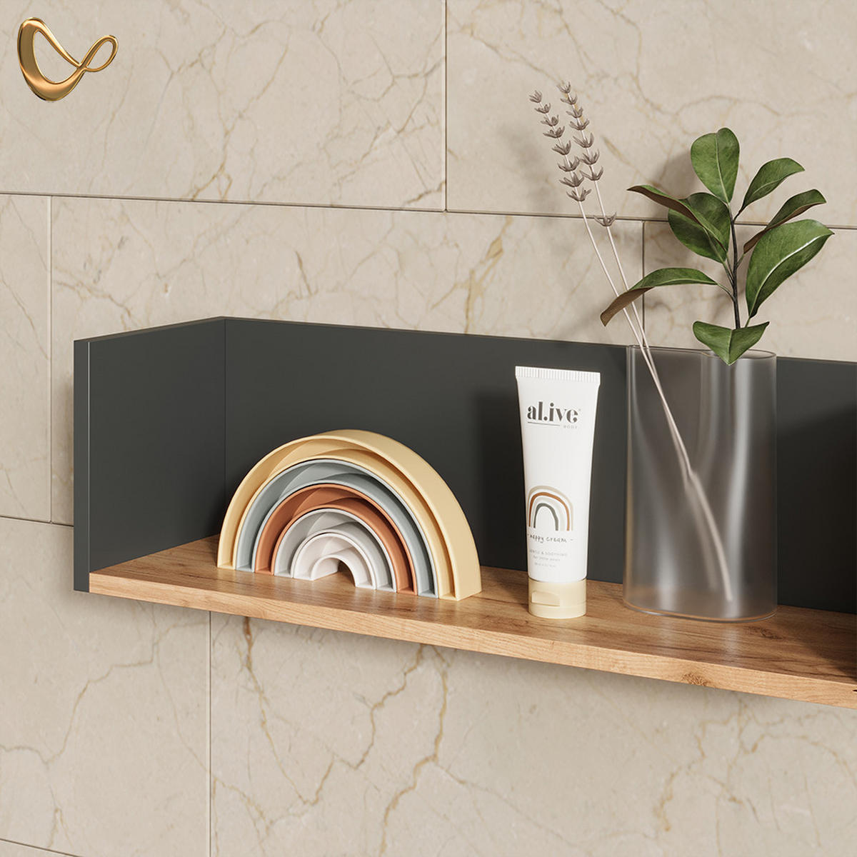 WASCHMASCHINENSCHRANK Paolina Anthrazit/Goldkraft Eiche 67.8 x 20 cm - Honigeiche/Anthrazit, Holzwerkstoff (67.8/20/20cm) - Livinity®