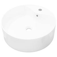 WASCHBECKEN Keramik Hahnloch/Überlaufloch Weiss Rund - Weiß, Keramik (46.5/15.5/46.5cm) - vidaXL
