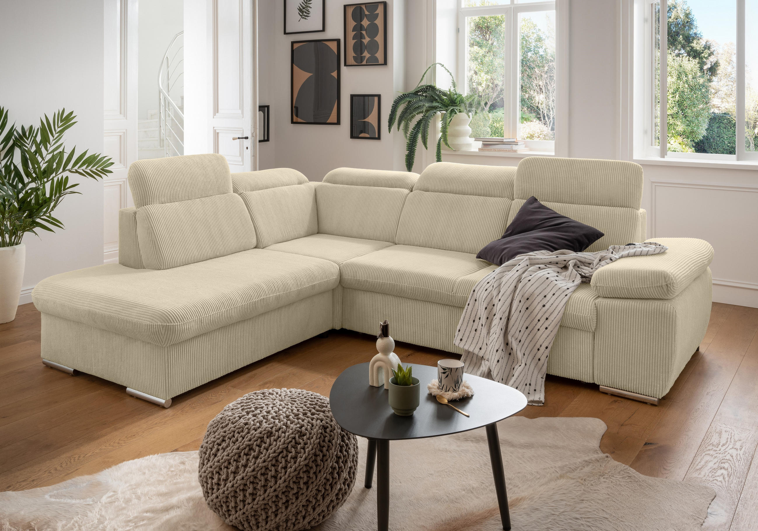Thumbnail - luma-home Ecksofa, Greige, Textil, 4-Sitzer, Füllung: Polyurethan (Pur), Ottomane links,L-Form, 283x228 cm, Wohnzimmer, ...