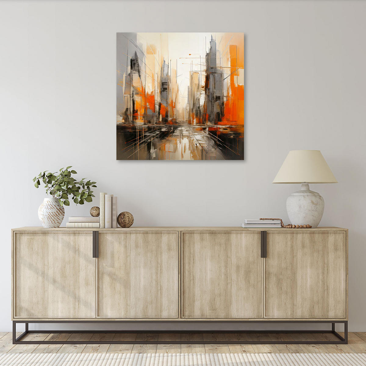 LEINWANDBILD Architektur Stadt Abstraktion 50x50cm - Orange, Textil (50/50cm) - Feeby