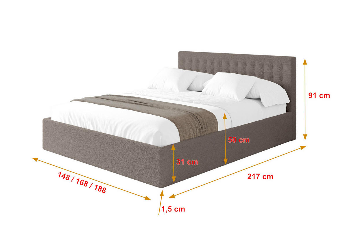 POLSTERBETT mit Bettkasten und Lattenrost, Boxbett ohne Matratze - PARI 180x200 Braun - Braun, Holzwerkstoff/Textil (180/200cm) - ALTDECOR