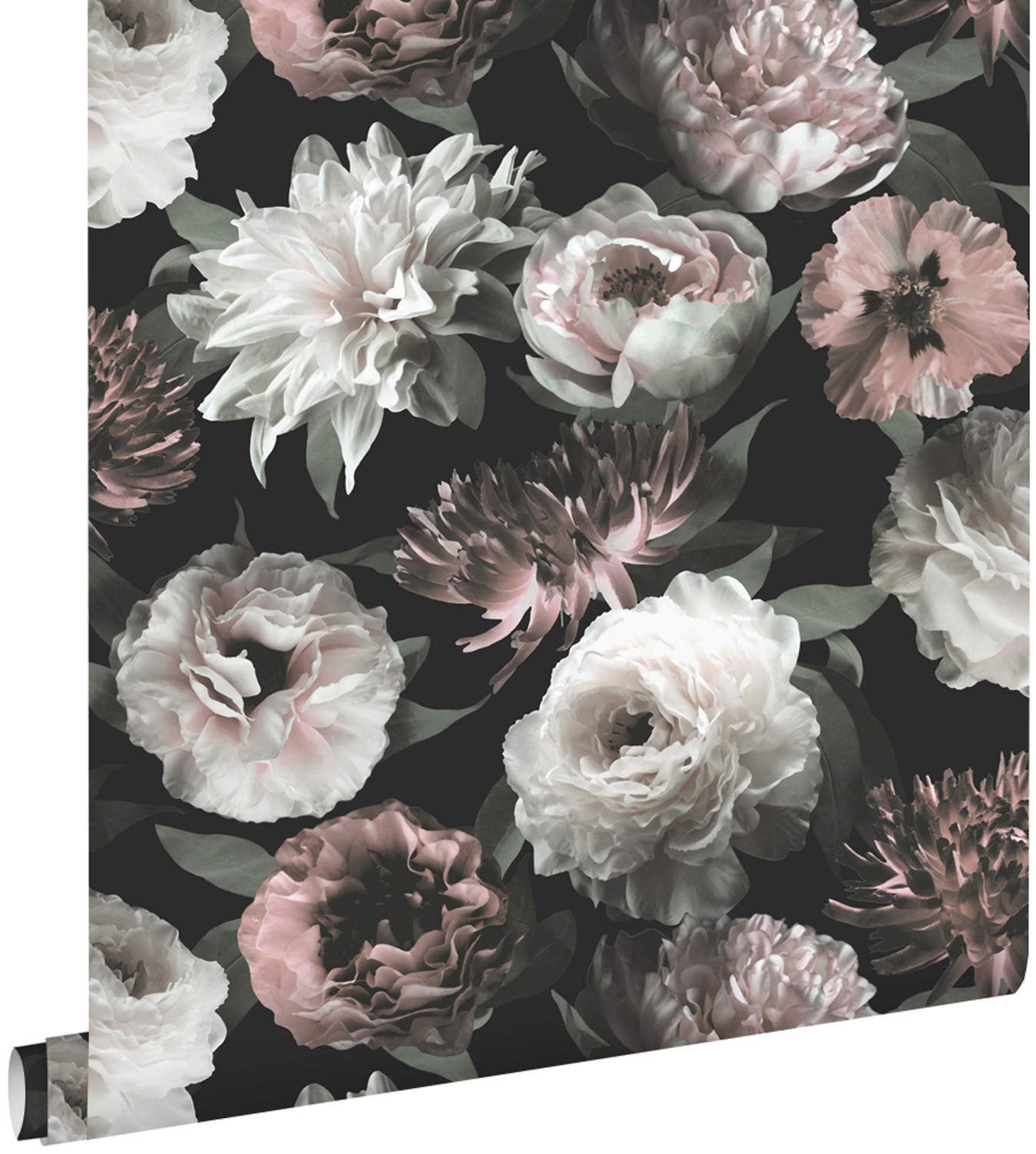 TAPETE Blumen 53 cm x 10.05 m - Schwarz, Papier (53/1000cm) - ESTAhome