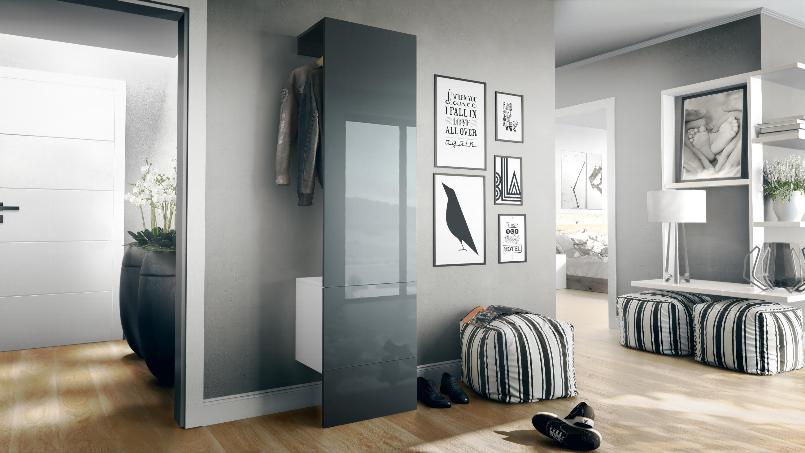 GARDEROBE Hollywood Grau Hochglanz - Grau, Holzwerkstoff (123/193/35cm) - Vladon