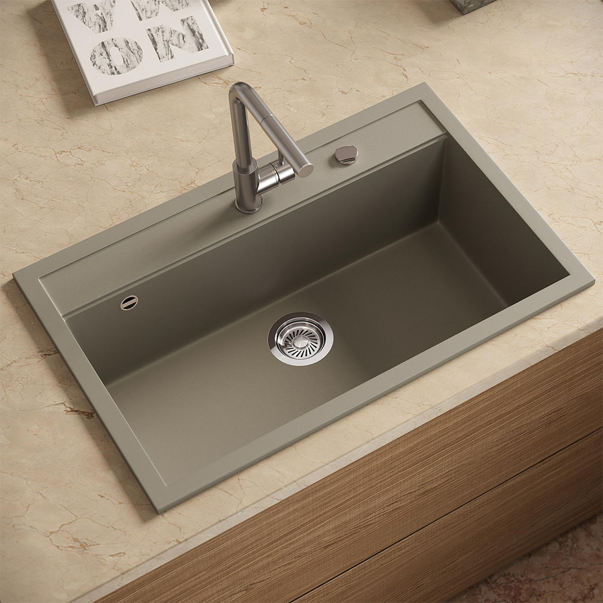 SPÜLBECKEN Sydney Beton 80 x 51 cm - Grau, Keramik (80/20/51cm) - Bergstroem