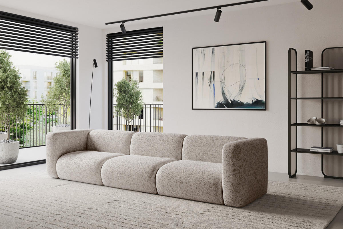 MODULÁRNÍ pohovka MIRA-S2, 3místná, 319 × 89 × 70 cm, světle šedá, velur - černá/světle šedá, kompozitní dřevo/textil (319/70/89cm) - ALTDECOR