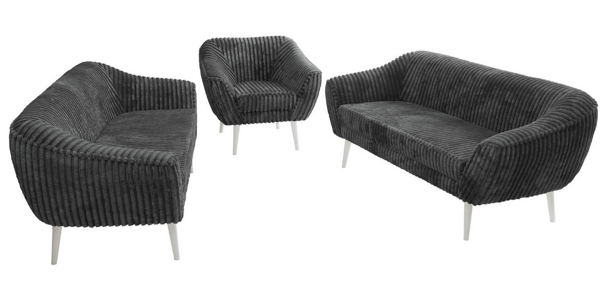 SEDACÍ SOUPRAVA 3+3+1 PIRS - Šedá Manšestr - Bílé nohy - šedá/bílá, kompozitní dřevo/textil (180/75/74cm) - MKS
