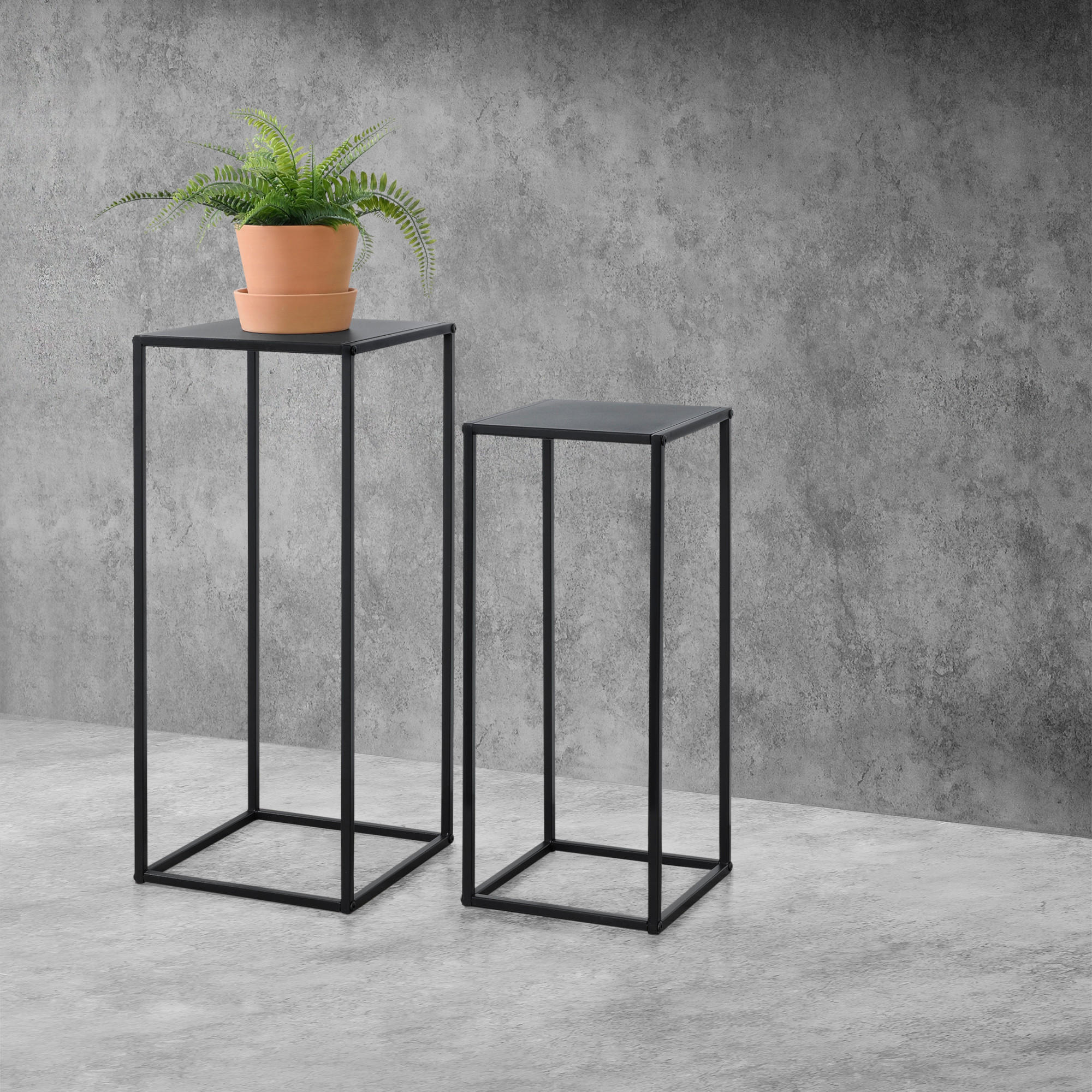 BEISTELLTISCH Barbaricina 2er Set - Schwarz, Metall (30/30/70cm) - [en.casa]