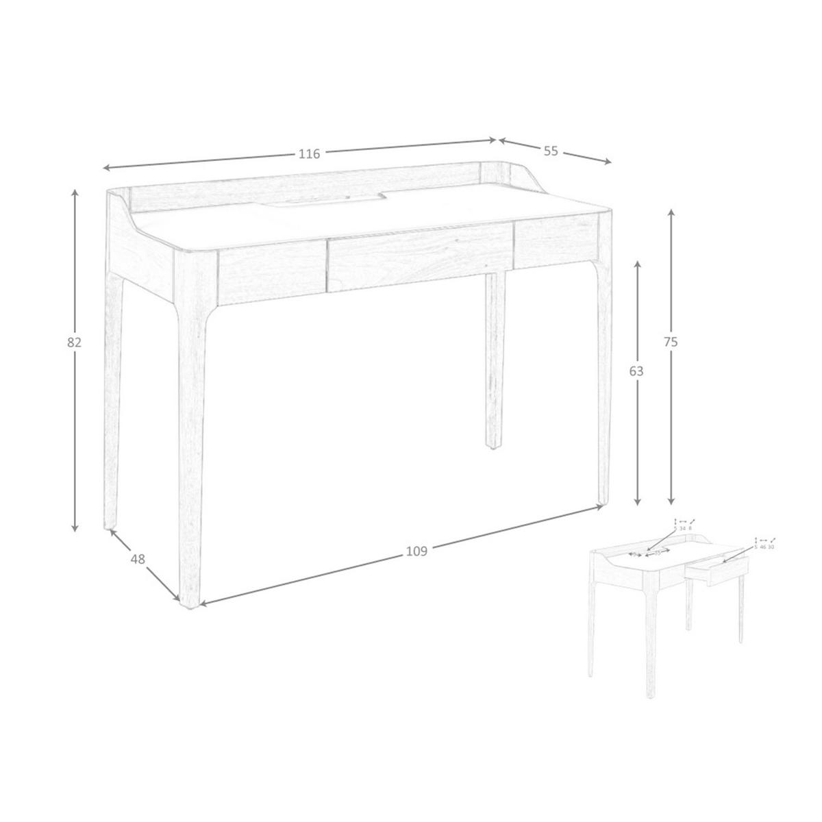 SCHREIBTISCH Schreibtisch mit Kunstleder- und Nussbaumplatte 116/55/82 cm - Walnussfarben/Creme, Holz (55/116/82cm) - ANGEL CERDA