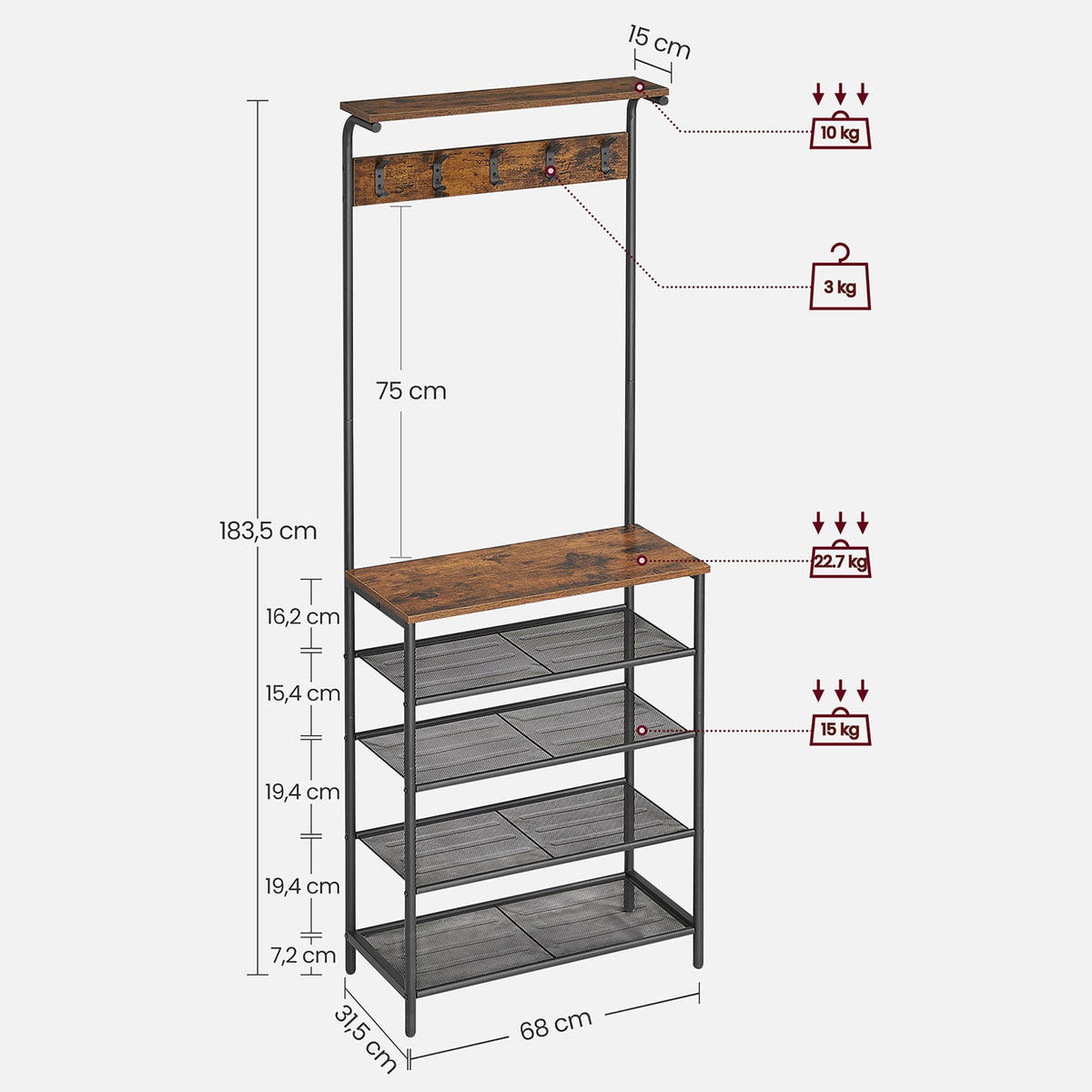GARDEROBENSTÄNDER BIRMINGHAM - Braun, Holzwerkstoff (68/183.5/31.5cm) - Hansiro