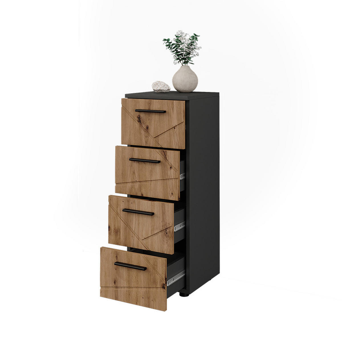 MIDISCHRANK Irma Anthrazit/Artisan 30 x 81 cm mit 4 Schubladen - Anthrazit/Eiche Artisan, Holzwerkstoff (30/81/30cm) - Vicco