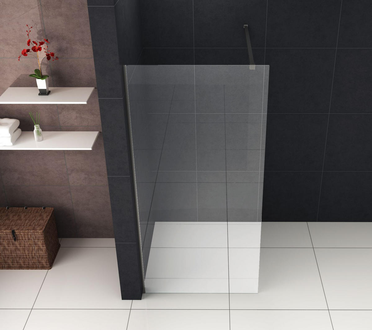 DUSCHWAND TIPO Schwarz 70 x 200 cm mit schwarzen Anbauteilen 8 mm ESG - Schwarz, Glas (70/200cm) - Glasdeals