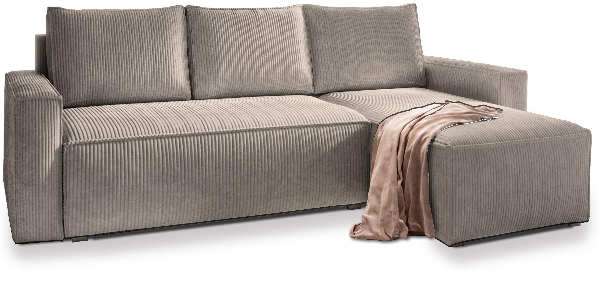 ECKSOFA POTARO Beige Kordstoff mit Schlaffunktion - Beige, Holz (232/140cm) - MASSENO