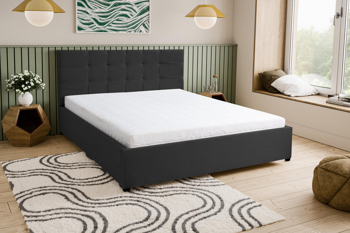 POLSTERBETT JESSA mit Kopfteil, 180 x200 cm, Doppelbett mit Bettkasten und Lattenrost aus Velourstoff, Velourstoff, Frabe: Schwarz - Schwarz, Holz/Kunststoff (180/200cm) - VENASI MÖBEL