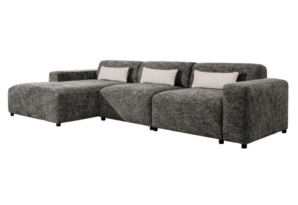 ECKSOFA L Form Jughlio Grau 331/165/75 cm Links mit Schlaffunktion - Schwarz/Grau, Kunststoff/Textil (165/331cm) - AX Living
