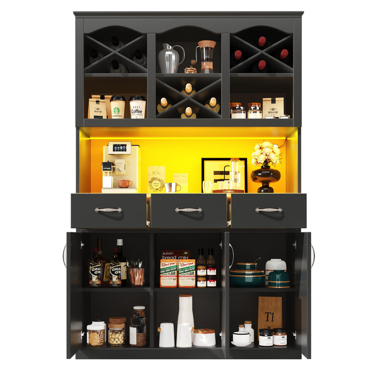 BUFFET 120/40/180 cm aus MDF mit LED-Beleuchtung Schwarz - Schwarz, Holzwerkstoff (120/180/40cm) - Modenvie