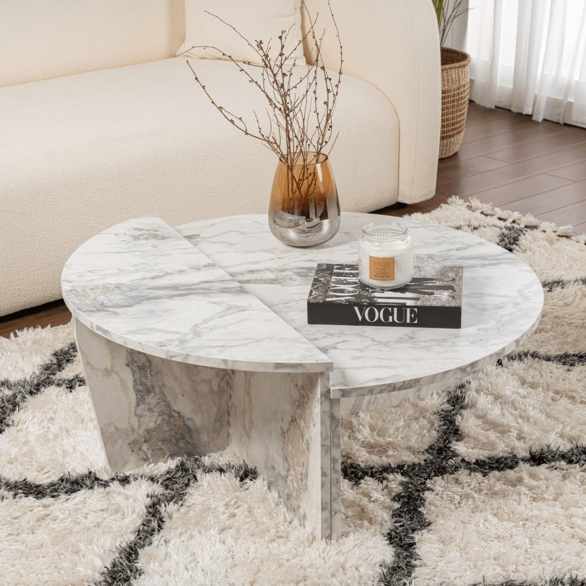 COUCHTISCH orion Marbre de Freesia - Weiß, Holzwerkstoff (9.5/90/35cm) - Calicosy