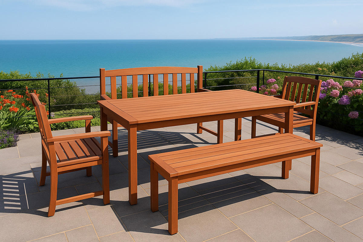 HOCKERBANK Solano 120 cm - 2-Sitzer - Eukalyptus - Braun, Holz (120/45/40cm) - TPFGarden