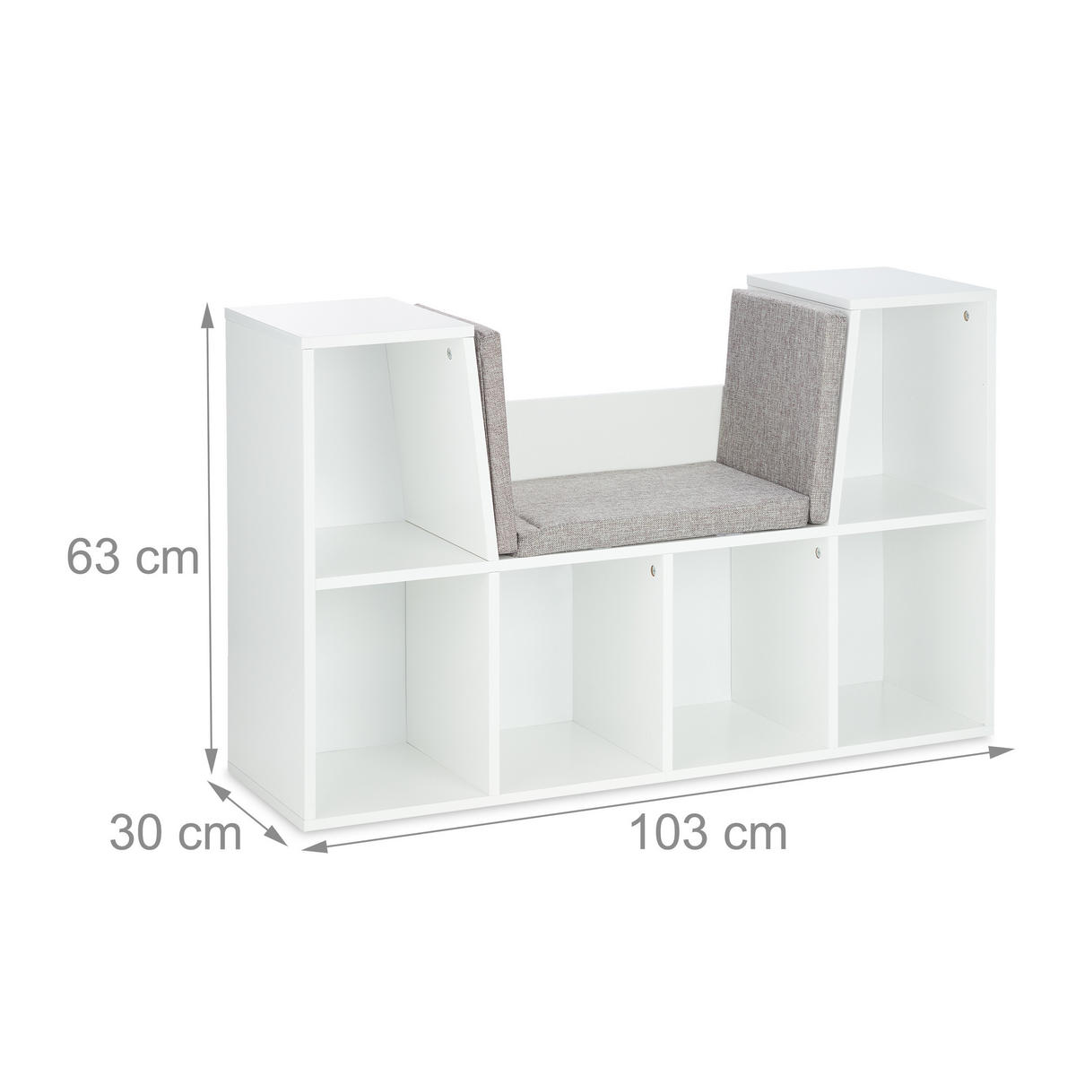 BÜCHERREGAL - Weiß, Holzwerkstoff/Textil (103/63/30cm) - Relaxdays