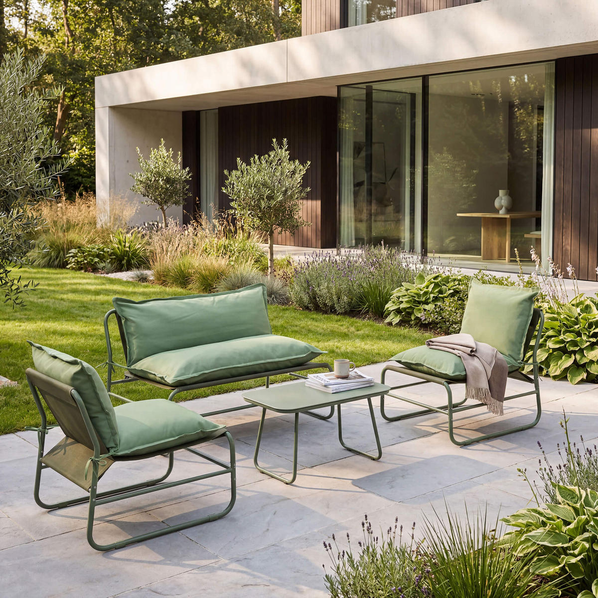 GARTENSET Grün 45/79/44 cm 4er-Set - Grün, Metall - Mobili Rebecca