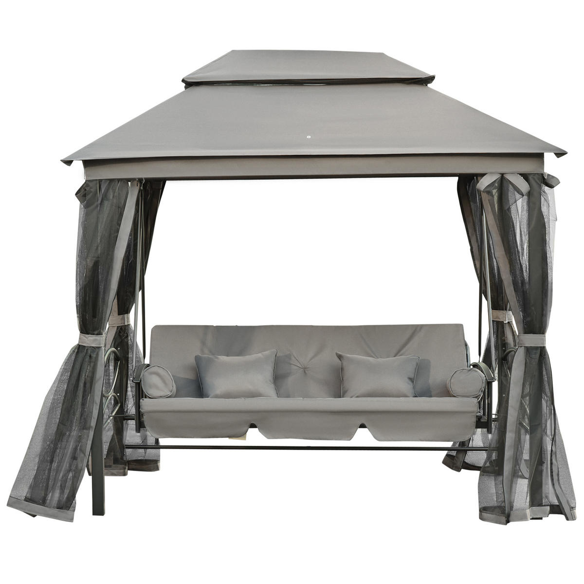 HOLLYWOODSCHAUKEL DE-15242 konvertierbar mit Moskitonetz Grau - Grau, Metall (172/248/256cm) - ComfortXL
