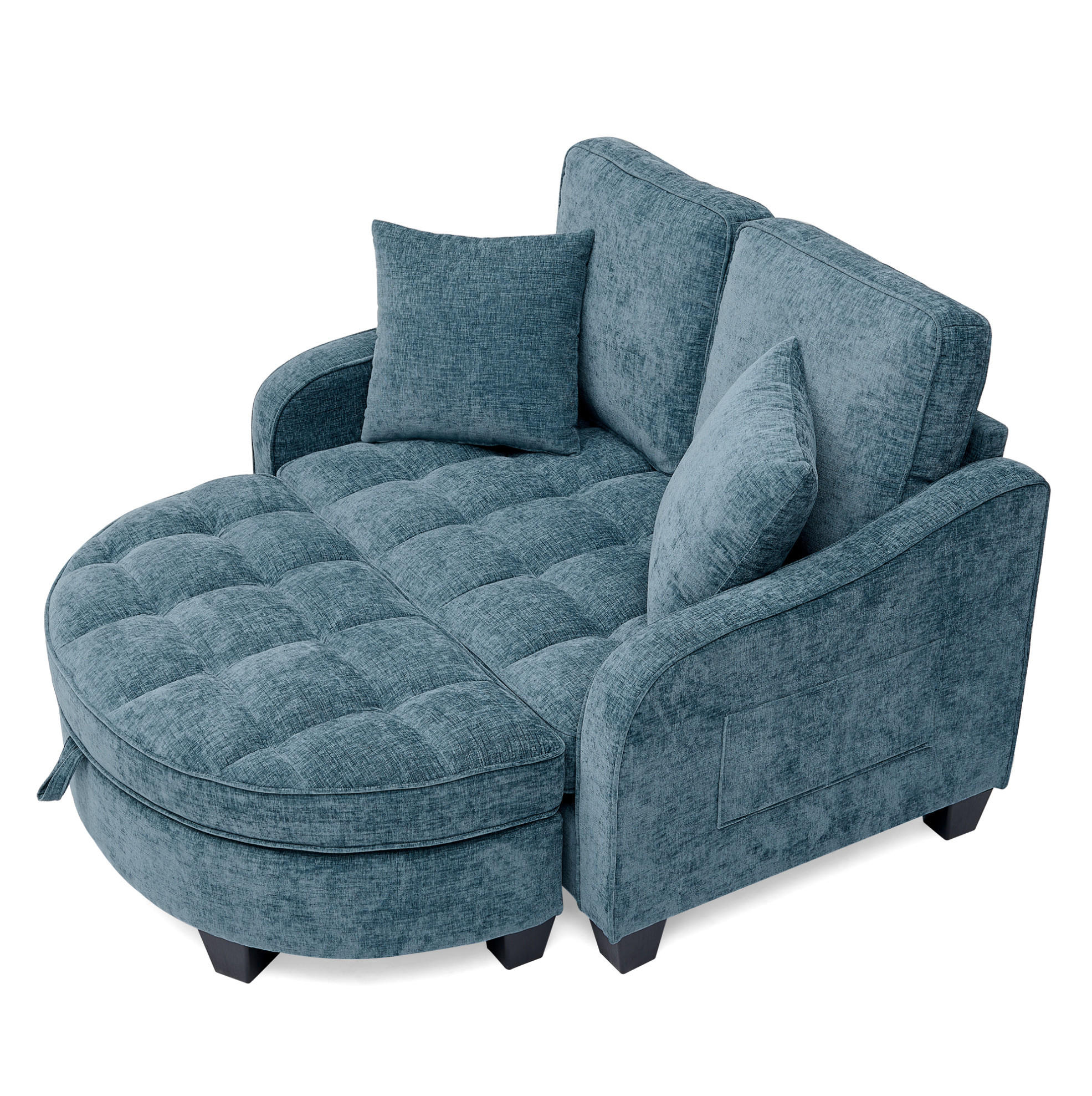 SOFA-BETT 132/129/93 cm aus Eukalyptusholz mit Aufbewahrungshocker Blau - Blau, Holz (129/93/132cm) - Modenvie