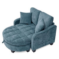 SOFA-BETT 132/129/93 cm aus Eukalyptusholz mit Aufbewahrungshocker Blau - Blau, Holz (129/93/132cm) - Modenvie