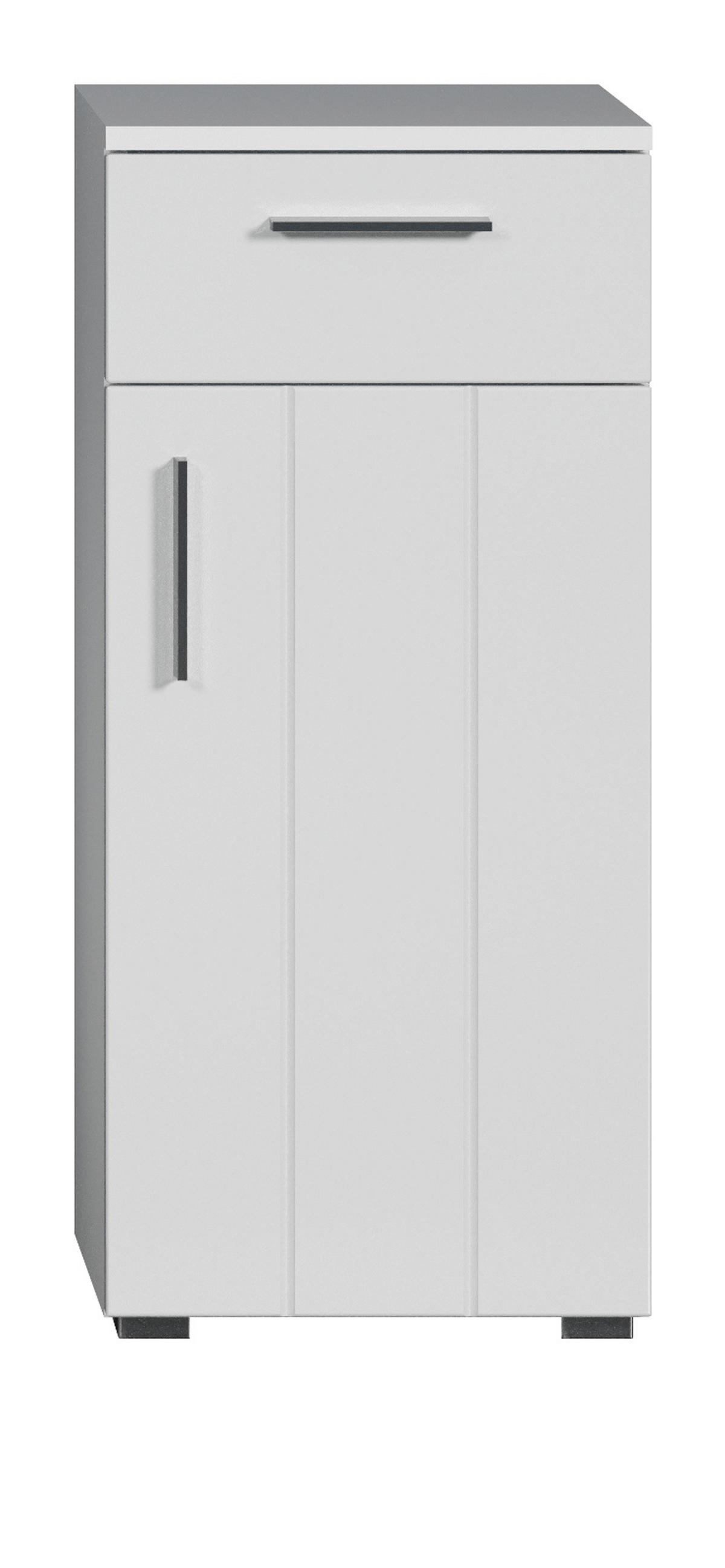 KOMMODE weiß Hochglanz 37 x 83 cm, Badschrank in modernem Design - Weiß Hochglanz/Silberfarben, Holzwerkstoff/Kunststoff (37/83/31cm) - Top.Furn