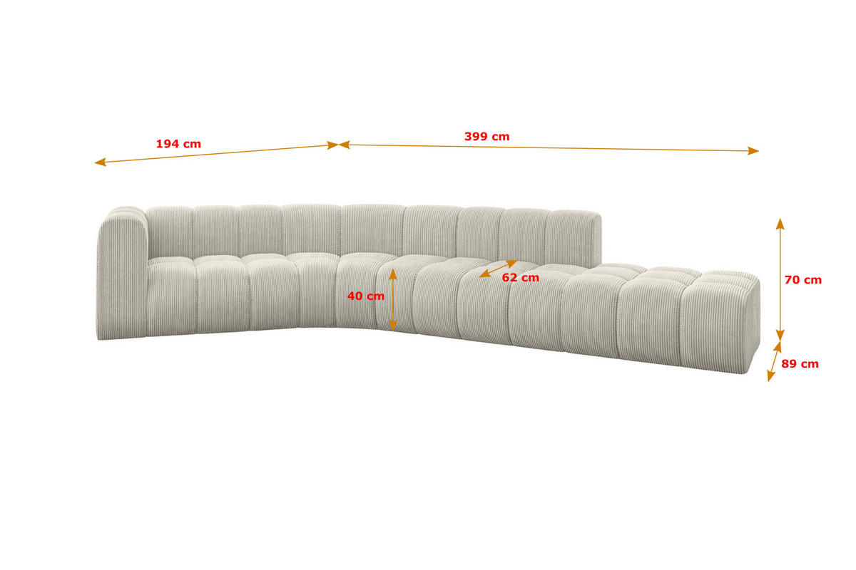 ECKSOFA modulares Sofa Tilmo-L1 - 399x194x70 cm Creme - Hellgrau/Creme, Holzwerkstoff/Textil (399/194cm) - ALTDECOR
