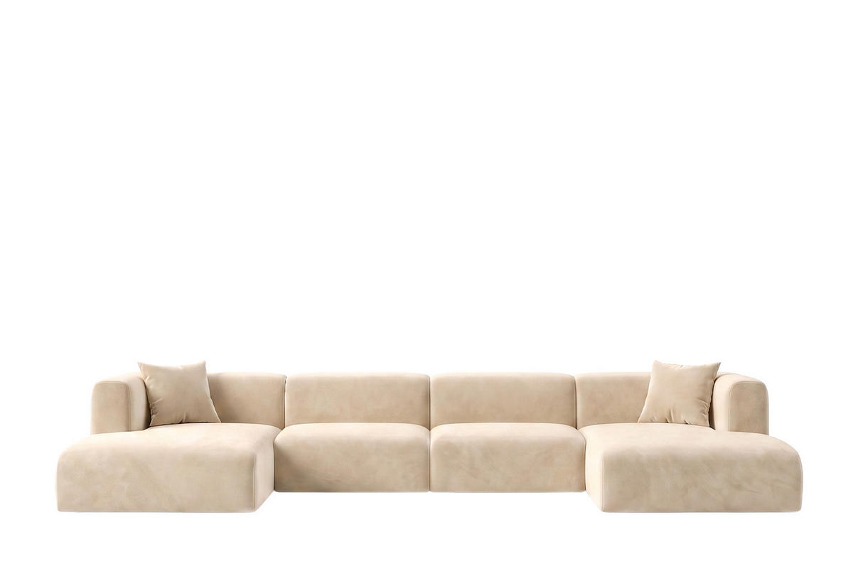 ECKSOFA U-Form, Velvet-Stoff Bluvel, Creme, GRETA - Creme, Holz (408/70/179cm) - Kaiser Möbel