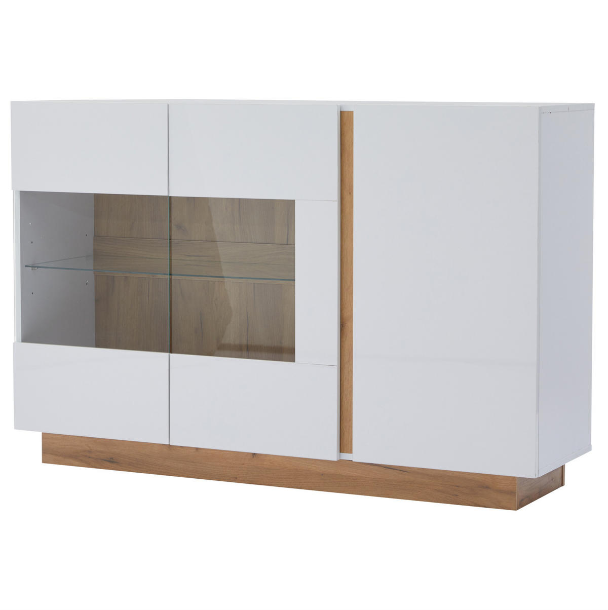 SIDEBOARD 138/38,5/90,5 cm in Weiß Hochglanz mit 3 Türen, Glas & LED - Weiß, Holzwerkstoff (138/90.5/38cm) - BEAOK