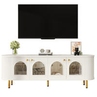 TV-SCHRANK aus MDF 170x35x55 cm Weiß/Gold mit 4 Glastüren, Kabelführung und Dämpfungsscharnieren - Weiß, Holzwerkstoff (170/55/35cm) - Modfu