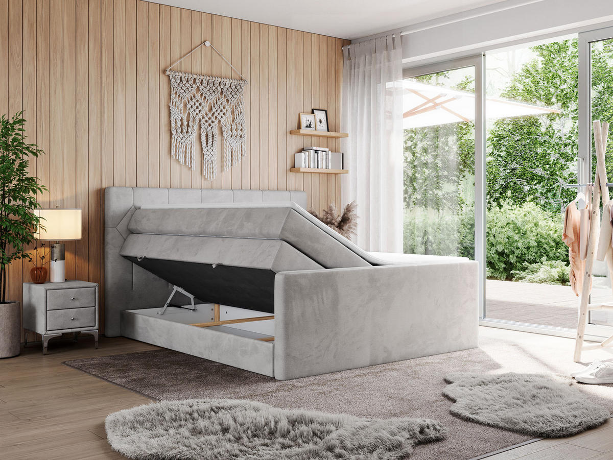 BOXSPRINGBETT KING EIGAR 140/200 Hellgrau Velvet - H3 - Hellgrau, Holz/Textil (140/200cm) - MKS
