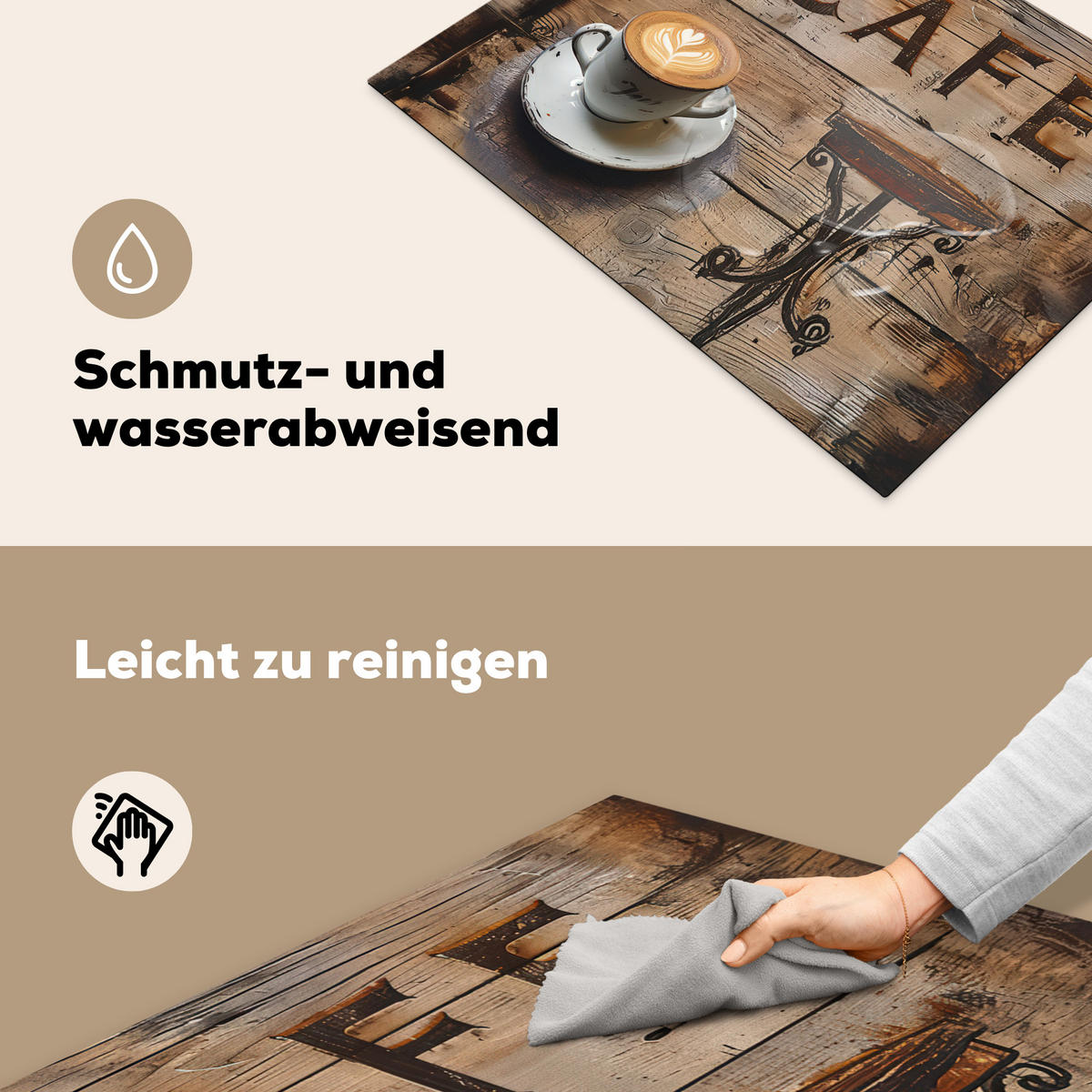 HERDABDECKPLATTE Cafe - Holz - Kaffee - Regale 71x52 cm - Schwarz, Kunststoff (71/0.2/52cm) - MuchoWow