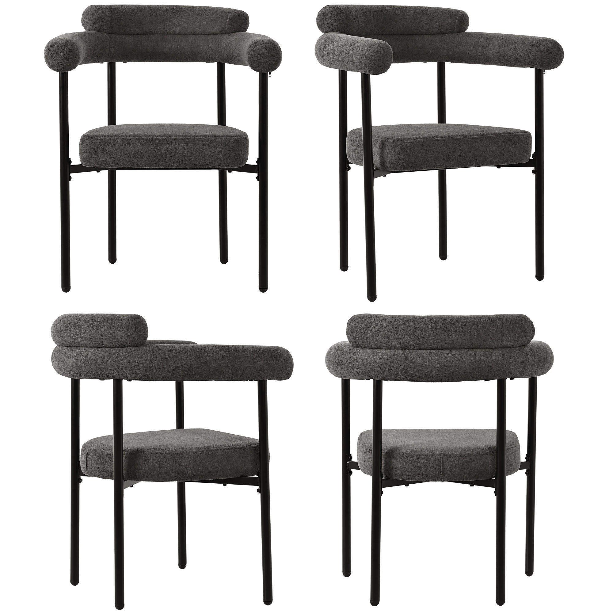 ARMLEHNSTUHL-SET DE-35558 4 Stück mit Wildlederbezug Dunkelgrau - Dunkelgrau, Metall (62/84/70cm) - ComfortXL