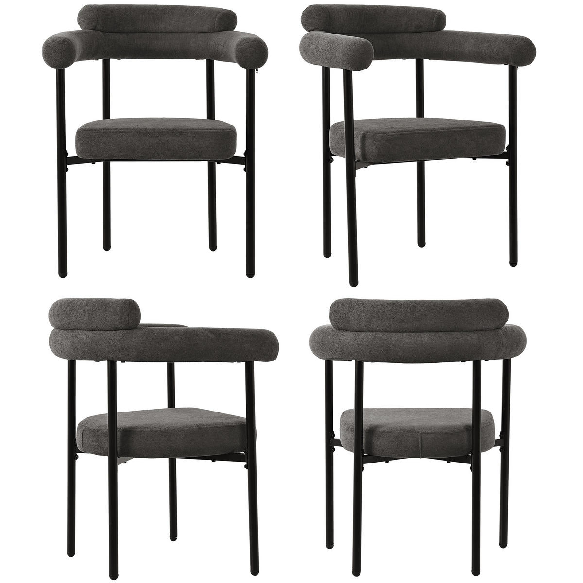 ESSTISCHSET 5-teilig, Metallbeine, 4 graue Hohlsessel - Multicolor, Metall (140/75/80cm) - FLIEKS