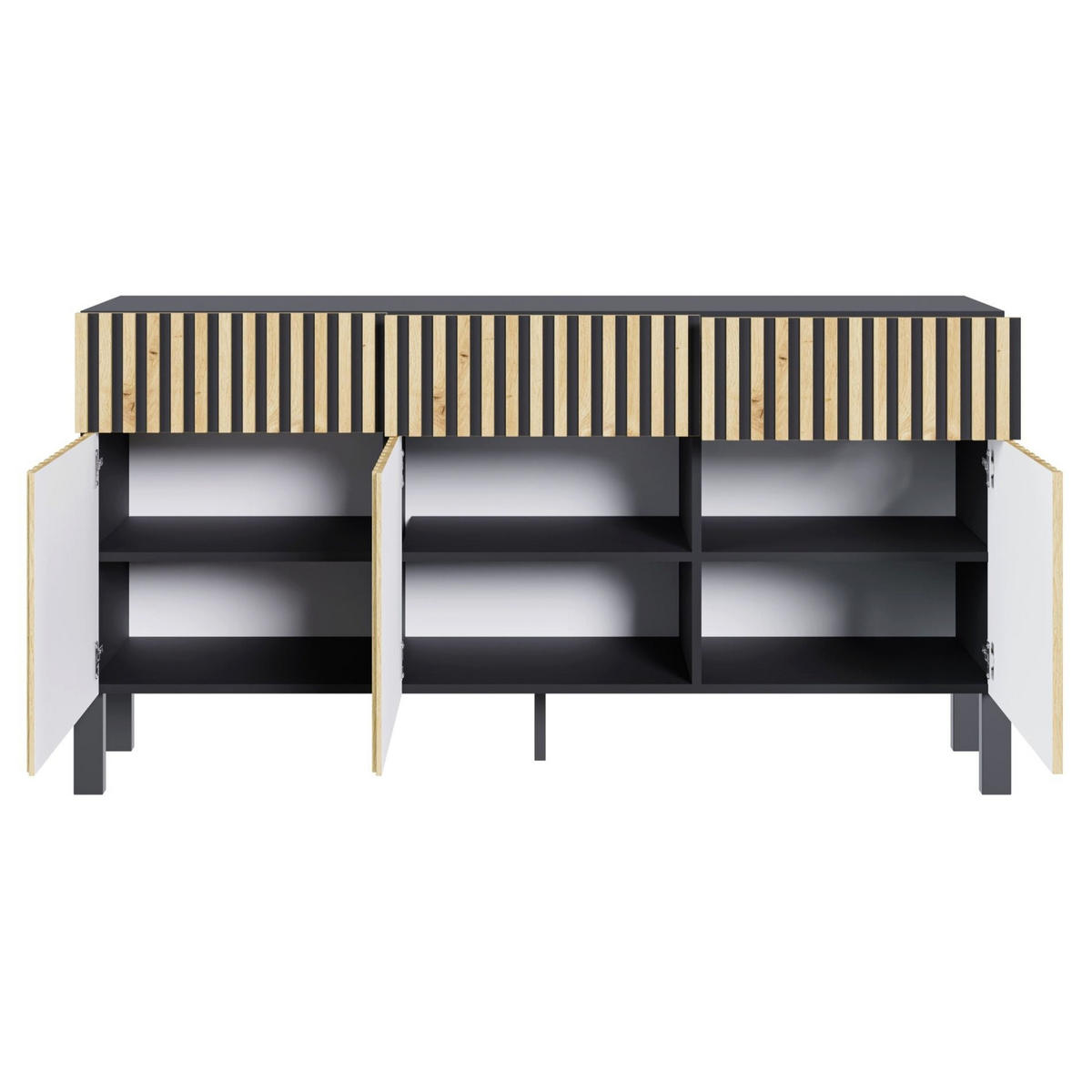 SIDEBOARD Telire 3-türig Schwarz / Artisan Eiche-Optik, 154 cm - Schwarz, Holzwerkstoff/Metall (154/80.4/34cm) - Selsey
