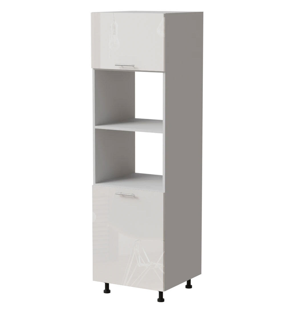 BACKOFENUMBAUSCHRANK Essen D14/RU/60/207 Weiß Hochglanz / Weiß Matt 60 / 59 / 207cm - Weiß Hochglanz/Weiß, Holz/Holzwerkstoff (60/207/59cm) - Feldmann-Wohnen