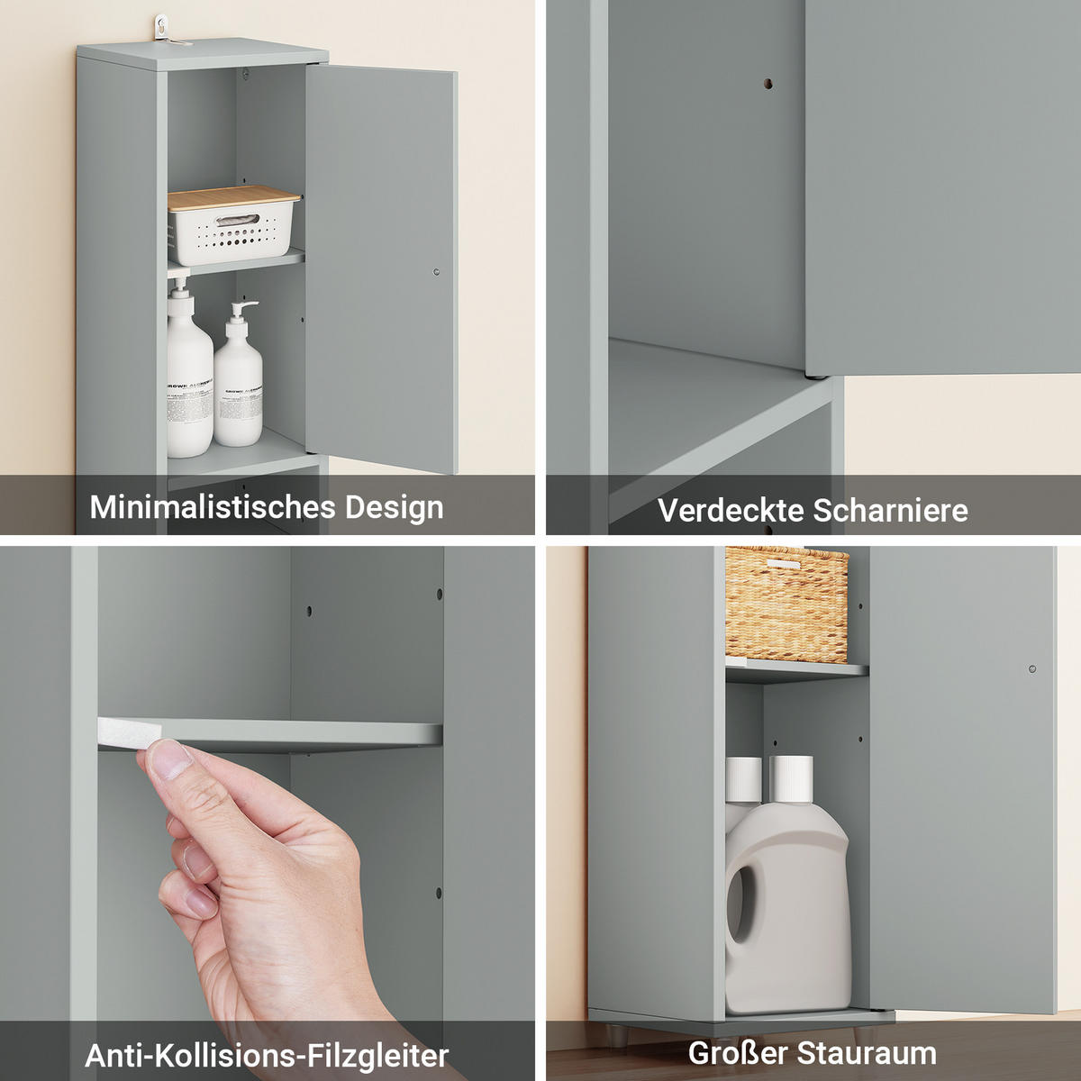 HOCHSCHRANK schmal Hellgrau - Hellgrau, Holzwerkstoff (45/58/40cm) - SoBuy
