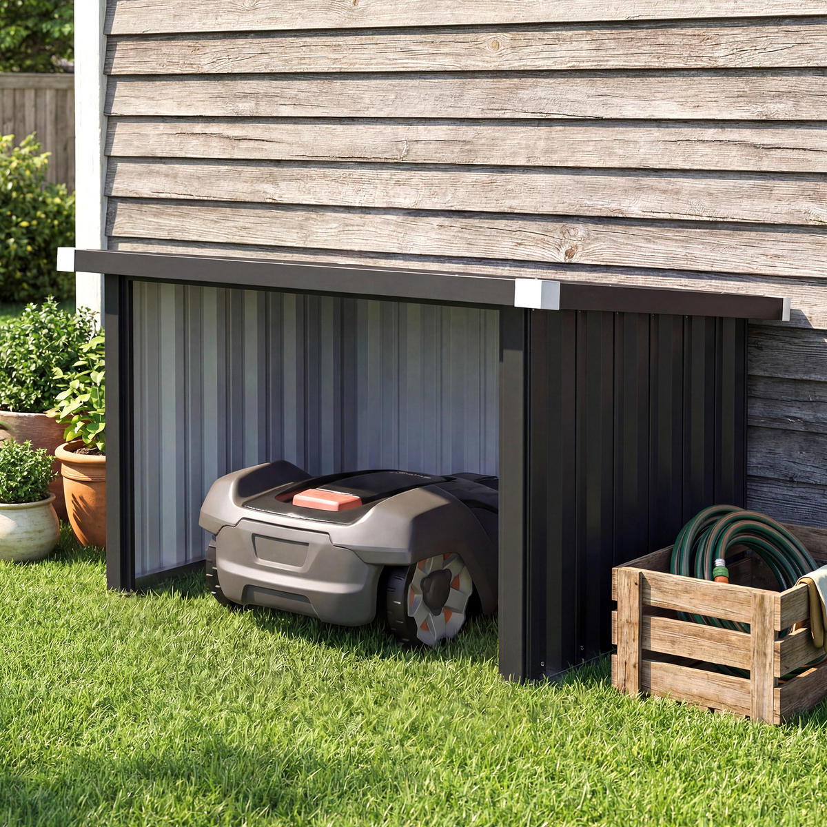 MÄHROBOTER-GARAGE Dunkelgrau 108/86/62,50 cm - Dunkelgrau, Metall (86/62.5/108cm) - Outsunny