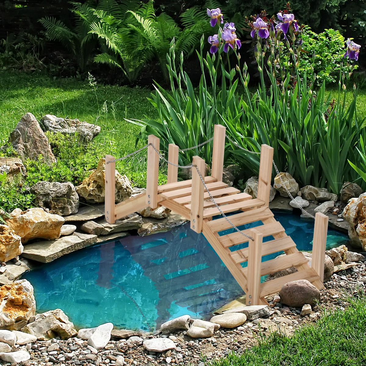 GARTENBRÜCKE DE-18857 100 cm, mit Metallhandläufen Holz - Naturfarben, Holzwerkstoff (100/32/48cm) - ComfortXL