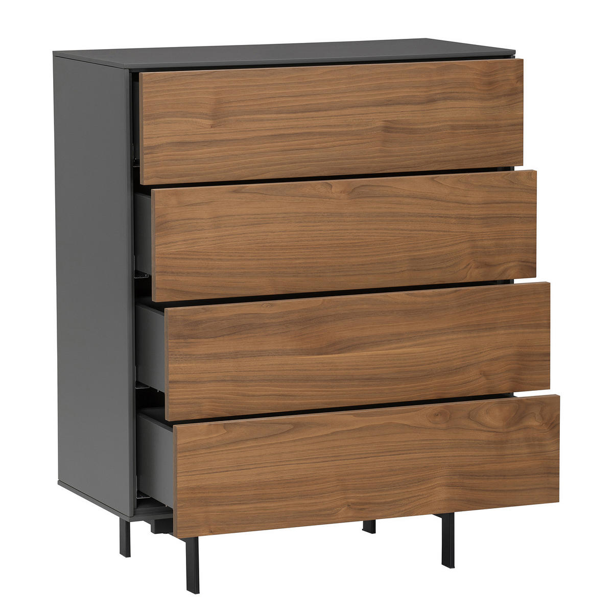 FURNIERTE KOMMODE - Dunkelgrau/Walnussfarben, Holzwerkstoff/Metall (80/100/40cm) - home24