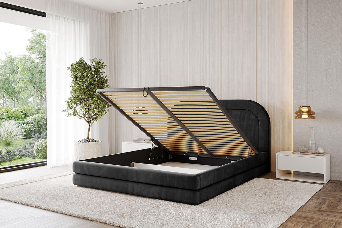 POLSTERBETT mit Bettkasten und Lattenrost, Bett mit Matratze H3/H4 - LERIS 120x200 Schwarz - Schwarz, Holzwerkstoff/Textil (120/200cm) - ALTDECOR
