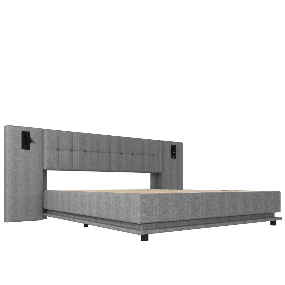 POLSTERBETT 180/200 cm DE-04938, mit LED, USB und Spot in Grau - Grau, Holzwerkstoff/Metall (180/200cm) - ComfortXL