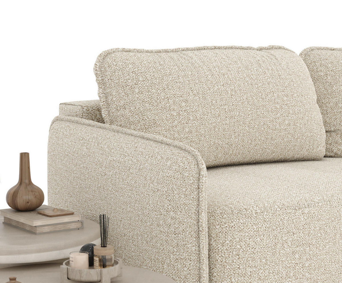 SCHLAFSOFA Mitsis Beige Plüschstoff - Beige/Schwarz, Holz/Holzwerkstoff (231/93/106cm) - Maison de Reve